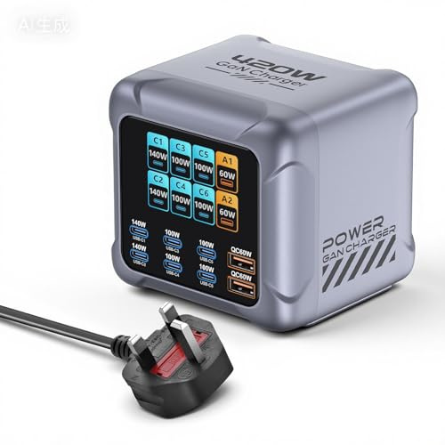 420W USB C Fast Charger, 8 in 1 USB Charging Station Hub (6C+2A), LCD Display & Smart Control Controller, MultiPort Laptop Charger Block Compatible with MacBook Pro/Air, i-Pad, iPh0ne, Galaxy S25 usw