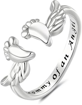 Deyanse Anillo de abrazo para mujer, plata con corazón, perro, ángel, paw/mamá bebé, anillo de abrazo, anillo de pulgar para mujer con grabado, anillo abierto de amistad con circonita, anillo abrazo