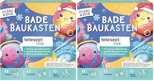 tetesept Kids Badebaukasten 1 Stück – DIY Bastelset für 3 bunte Badekugeln – Sprudelbälle zum Selberbasteln oder zum Verschenken für Kinder ab 5 Jahren (Packung mit 2)