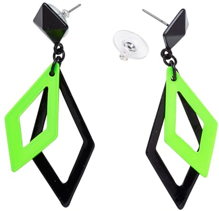 Widmann - Rhombus Ohrringe, Ohrstecker, Modeschmuck, Disco, 80er, Kost?m, Karneval, Mottoparty | Geometrischer Statement Schmuck für Festival, Karneval, 80er/90er Jahre Mottoparty, Retro-Outfits