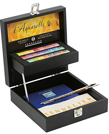 Sennelier Boîte en bois aquarelle pour artistes français, 28 pièces, multicolore