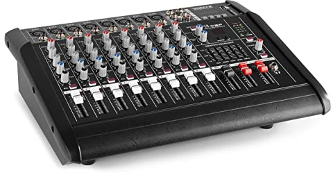 VONYX AM8A Table de Mixage 8 Canaux avec Amplificateur 1000 Watts Intégré, Bluetooth, MP3/USB/SD, 16 Effets Digitaux, Entrée RCA, Sonorisation Professionnelle, DJ, Discothèque