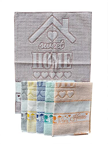 OM DOLCE CASA M&O Strofinacci Canovacci con Tela Aida per Ricamo Misura CM 50X70 100% Cotone Pacco da 6 Pezzi Modello Home Prodotto in Italia