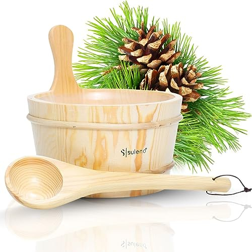 SULENO Sauna Set 3-teilig Saunazubehör Saunakübel Aufgusskelle Eimer mit Kelle 4 Liter