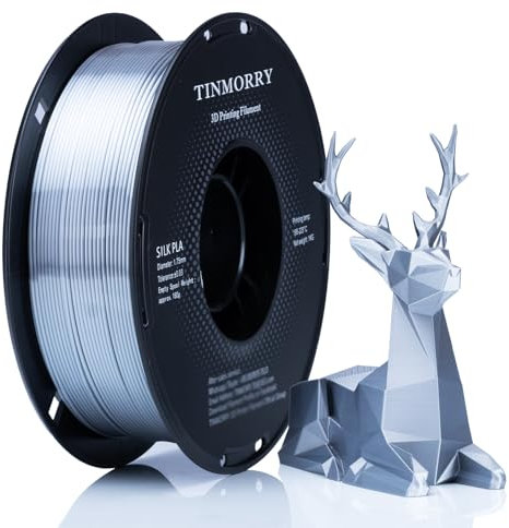 Silk PLA Filament 1.75mm 1kg, TINMORRY Tangle-free Filament PLA 3D Printing Materials for 3D Printer, 1 Spool, Silk Silver
