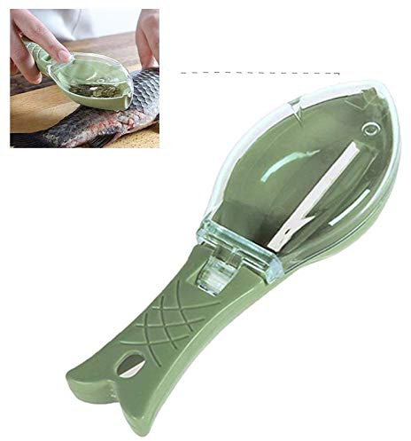 Sucute FischhautbüRste Schaben FischschuppenbüRste Reiben Schnell Entfernen Fischmesser Reinigung SchäLer Scaler Schaber mit Messervorrichtung 16CM