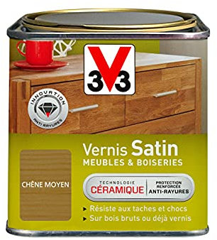 V33 Vernis intérieur Satin meubles & boiseries, Chêne moyen 0,5L