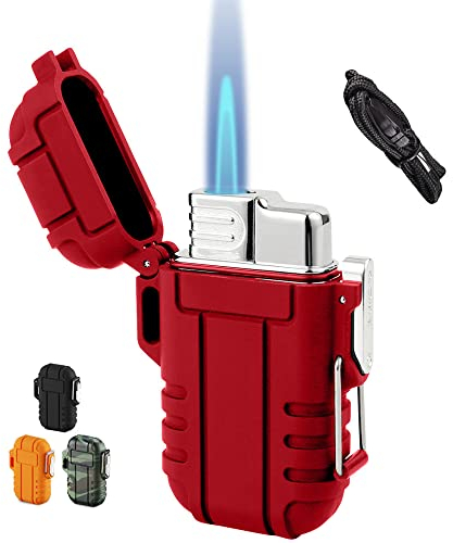 BTXYM Torch Mini Butane Lighter with Safety Lock, Waterproof and Windproof, Adjustable Jet Flame, Red (No Butane)