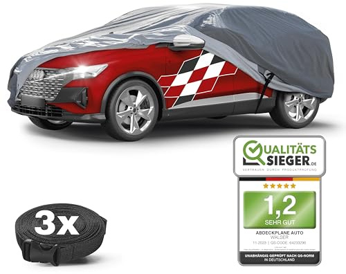 WALSER Premium Abdeckplane Auto All Weather Plus Qualitätssieger Sehr Gut*, Abdeckplane wasserdicht, Auto Abdeckplane, Autoplane UV-beständig, Autoabdeckung Outdoor, Abdeckung SUV/Van Größe 9 grau