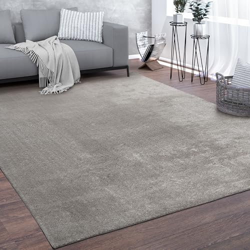 Paco Home Teppich Wohnzimmer Kurzflor Weich rutschfest Modern Einfarbiges Muster Grau, Grösse:300x400 cm