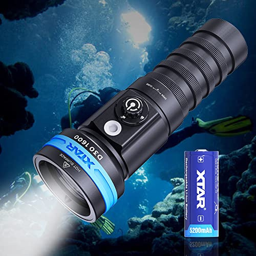 XTAR D30 1600 Lumens Scuba Diving Video Light, Multi-Color LED Underwater Flashlight with 130 Degree Wide Angle Beam, Underwater 100 Meters Diving Photography Light (Full Set)