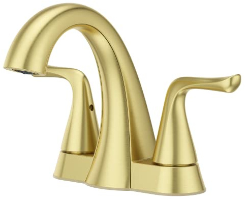Pfister Willa Bathroom Sink Faucet, 4-Inch Centerset, 2-Handle, 3-Hole, NSF Certified, Brushed Gold Finish, LF048MALBG
