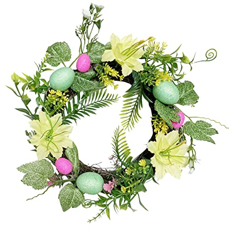 Rifuli # Osterkranz Frühling Imitation Eier Dekorieren Design Indoor Dekorative DIY Ostern Haustür Kranz (Green, One Size)