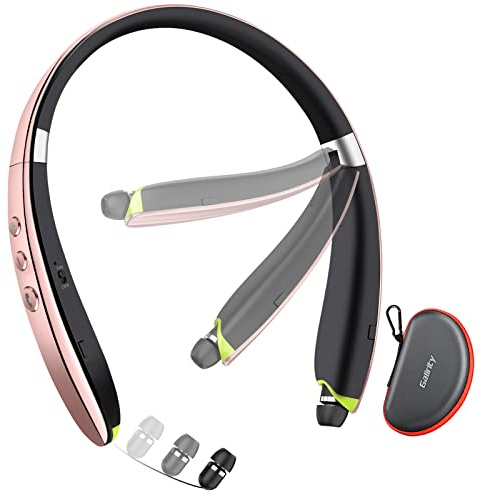 Bluetooth Headset, 2024 Upgraded Neckband Bluetooth Headphones with Retractable Earbuds, Noise Cancelling Stereo Earphones with Mic, Foldable Wireless Headphones for Sports Office with Carry Case