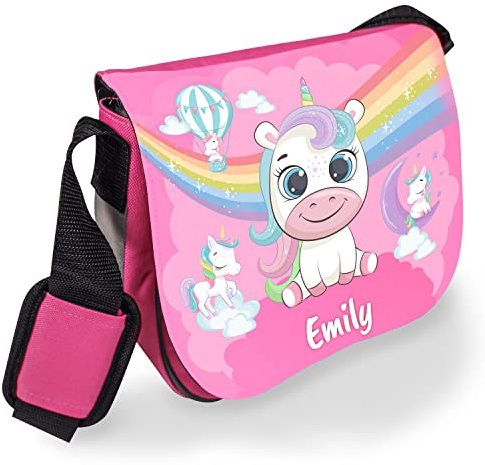 Kindergartentasche mit Namen für Mädchen & Jungen „Baby-Einhorn“ – Umhängetasche für Kinder personalisiert – Geschenk zum Kindergarten-Start | für Kita, Krippe und Freizeit (Pink, Babyeinhorn)