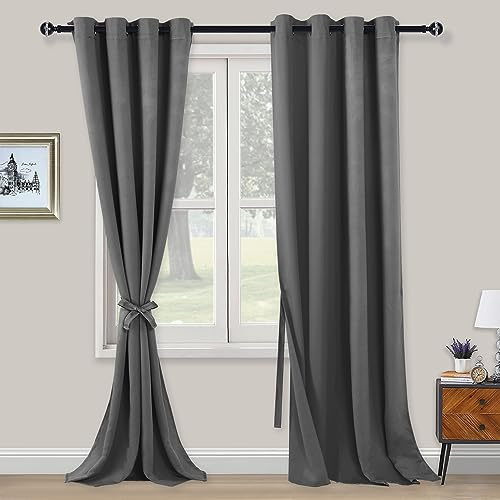 XWZO Blickdichte Vorhänge Verdunklungsvorhänge mit Ösen 2 Stücke Gardienen mit Raffhalter Lichtundurchlässige Vorhänge für Schlafzimmer,WonhzimmerBüro, 245x140 cm, Grau