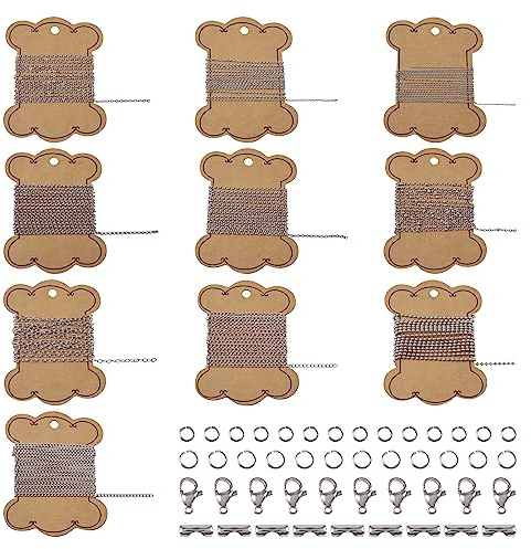 PandaHall 10 Rolls Stainless Steel Necklace Chains with Jump Rings Clasps for Jewelry Making