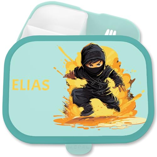 Brotdose Kinder Campus für Mepal - Ninja Schattenkrieger Kampfstil - 750 ml - Türkis - lunch box lunchbox vesperdose jungen jausenbox mepal-campus brotzeitdose brotbox fächern fächer