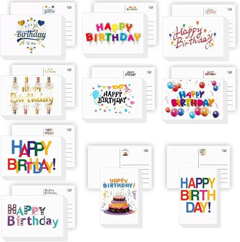 MOKTREGD 100 Pack Birthday Cards Happy Birthday Cards Assortment Bulk Birthday Greeting Cards Blank Happy Birthday Postcards 4x6 Inches, 10 Unique Designs, Ideal for Kids, Men, Women, and Elderly