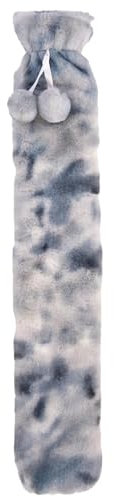 K Collection Extra Long Hot Water Bottle – Super Soft Luxury Faux Fur Plush Cover – Natural Rubber 2L Capacity – 72cm Long – Perfect for Pain Relief on Aches or Injuries (Silver Grey)