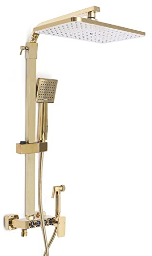 LANNADD Gold Duschsystem, Wandhalterung Regendusche Brausegarnitur Duschset, Badezimmer Duscharmatur Mit 22.9 X 22.9cm Duschkopf Handbrause Badewannenarmatur Bidet Handbrause Set