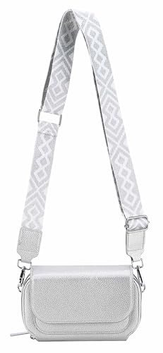 OBC Damen Tasche Brusttasche Umhängetasche Geldbörse Schultertasche Brieftasche Smartphone Geldtasche Cross Over Body Bag Abendtasche Handytasche Silber V1