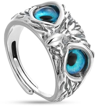 Silber Ringe, 925 Sterling Silber Versprechen Ringe, Dämonenauge Eule Ring Retro Offen Verstellbar Eule Ring Verlobungsringe Ehering Frauen Geschenk (Aluminiumlegierung)