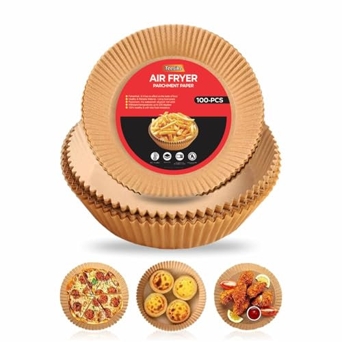 Air Fryer Liners Non Stick Parchment Paper Liners Round Greaseproof Liner Disposable Baking Trays for Baking Roasting Microwave Oven Cooking Essentials Kitchen Accessories 6.3 Inch (Pack of 100)