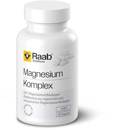 Raab® Magnesium Komplex (60 Kapseln) - Mit 7 organischen & anorganischen Magnesiumverbindungen - 250 mg elementares Magnesium pro Tag - Ohne Zusätze - Für Muskeln & Nerven
