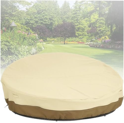 Abdeckung für Sonneninsel Rund,Wasserdicht Staubdicht Schutzhülle für Liegeinsel Outdoor Rund , 210D Oxford Abdeckplane für Sonnenliege Garten mit Kordelzug Einstellbarer (Size:228*83cm,Color:BeigeCof