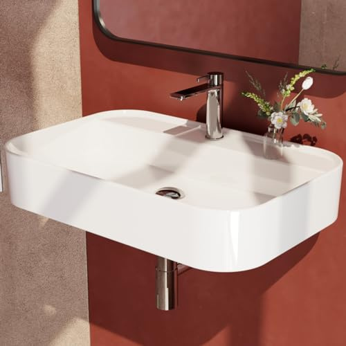 EMKE Lavabo sobre Encimera o Suspendido 60 x 40 cm, Blanco Brillante