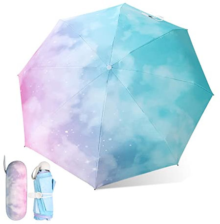 YILANJIN Travel Umbrella, Folding Travel Umbrella, Mini Umbrella with UPFf50+ Protection, Compact Umbrella Windproof Strong, with Capsule Case 8 Ribs Anti-UV Umbrella Fast Dry and Lightweight