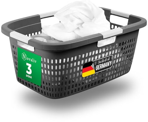 Novaliv 3 Stück Wäschekorb mit 4 Griffen 40L Anthrazit, Wäschebox Set Wäscheeimer Wäschebehälter für Bad Wäsche Schmutzwäsche, Wäschekörbe Laundry Basket Aufbewahrung Korb Sammler Box