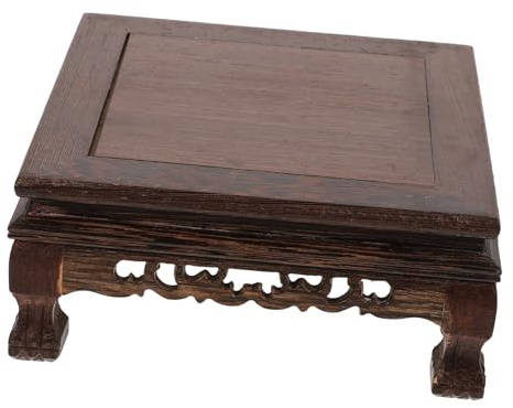 Warmhm Dekorativer Rechteckiger Holzsockel mit Geschnitztem Design Vielseitiger Pflanzentopfständer und Display Ständer für Vasen und Tischlampen für Wohnkultur Zufälliger Stil