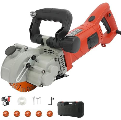 ANGDI Electric Wall Chaser, 4800W groove cutting machine, 6500r/min, Adjustable 42mm Depth, 42mm Width and Double Handle 180°, Slotting Machine Suitable for All Kinds of Rrick Walls