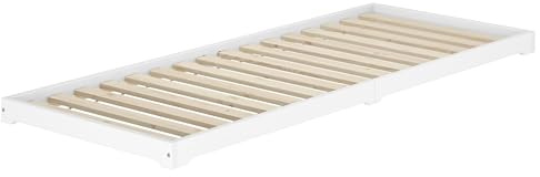 Erst-Holz® Weißes Massivholzbett extra niedrig in Überlänge 100x220 Kiefer V-60.47W-10-220, Ausstattung: Rollrost inkl.