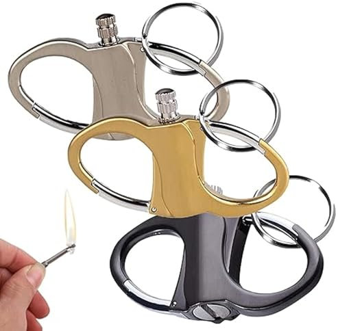 Lot de 3 briquets porte-clés en métal étanche, allumettes permanentes avec porte-clés, allume-feu de survie réutilisables pour urgence en plein air, camping