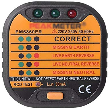 Socket Tester, 220-250V Digital Circuit Breaker Detector with RCD Test, Power Socket Automatic Electric Circuit Polarity Voltage Detector Plug Breaker Finder for Detecting Neutral Live,Ground,Wires