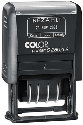 COLOP Datumstämpel Printer S 260/L2 med text BEbetalning, språk: tyska (D02), avtrycksfärg: blå/röd