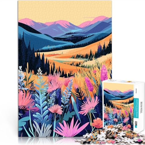 Puzzle da 1000 pezzi per adulti Fiori di prato di montagna dell'Alaska - Arte minimalista Giochi di relax Regalo di opere d'arte 75x50cm