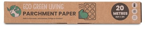Eco Green Living Papel de Hornear Marrón de 30 cm. Papel Pergamino Sin Blanquear, Antiadherente y Resistente a Grasas. Apto para Horno, Frigorífico y Microondas, Ecológico 20m