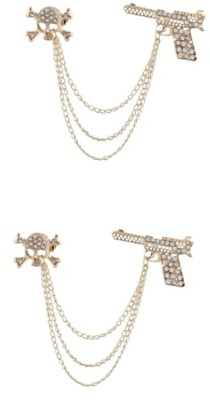 Beavorty 2 Pièces Broche Costume Crâne Vintage avec et Chaîne à Épingle pour Manteau et Chemise Accessoire Élégant pour Hommes