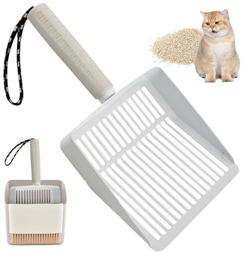 Pala per lettiera per gatti, con contenitore, pala per lettiera con manico ergonomico, pala profonda per setacciare rapidamente e igienica, accessori per la lettiera per gatti durevoli