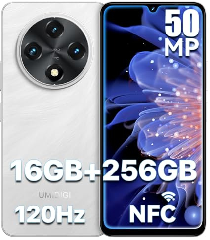 UMIDIGI G100 Mobile Phones NFC, 16GB+256GB, 6.9 HD+120Hz Display 5000mAh/20W Fast Charging, 50MP+16MP, Smartphone 4G Dual SIM, Sim-Free Mobile Phones Unlocked, Face ID/GPS/OTG,White
