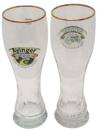 Ayinger Premium Beer Glass Set, Traditional Weizen Style, Gold Rim, 0.5L Capacity, Crystal Clear Glass - 1 Glass