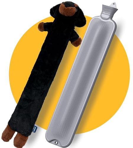 XXL Wärmflasche Lang & Groß 3,5 Liter mit Bezug - Nahtlose Ausführung - Dackel Hund Weiches Wärmflaschenbezug - Lange Wärmeflasche XL für Babys, Kinder und Erwachsene - Geschenk für Frauen Freundin