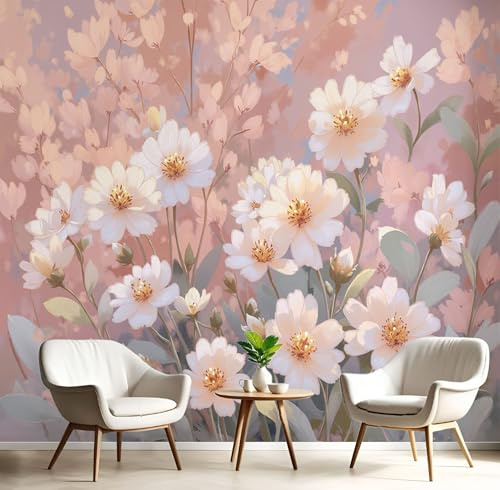 Carta da Parati in Non Tessuto 150×105cm Acquerello Fiori Murale Campagna Fiori Fotografica Wallpaper Per Soggiorno Camera Letto Sala Ufficio Decorazione Rosa