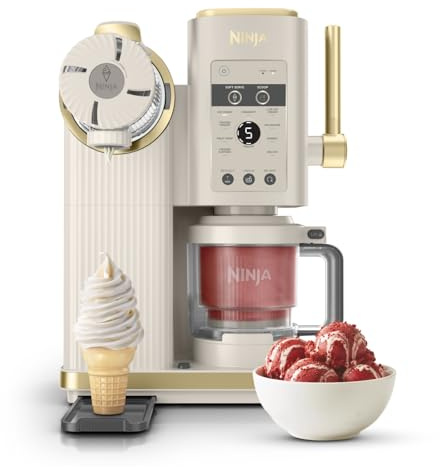 Ninja CREAMi NC701UKSTGD Machine à crème glacée avec 2 bacs 13 fonctions pour faire de la crème glacée, du gelato, du sorbet, des milkshakes et plus encore, option de mélange, or pierre