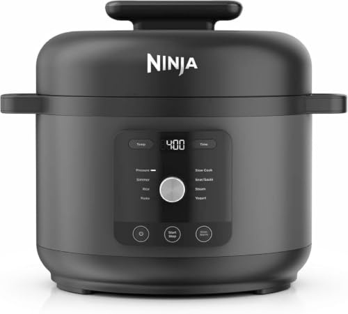Ninja HyperHeat 9-i-1 tryckkokare, slow cooker och riskokare, inkluderar ångställ och avtagbar diskmaskinssäker 6 L matlagningsgryta, gör yoghurt, ris med mera, svart PC201UK