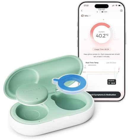 Momcozy Termometro Digital Bebe con Precisión de Grado Médico, Termometro Inteligente Bebe con Lectura Instantánea, Monitoreo en Tiempo Real vía App para Bebés y Niños, Parche Hipoalergénico 3M